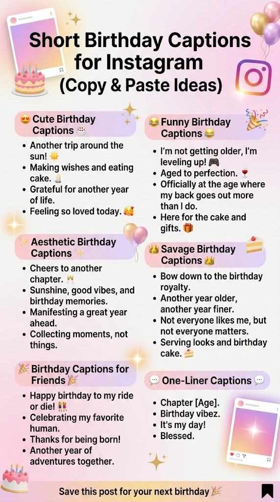 Short Birthday Captions For Instagram