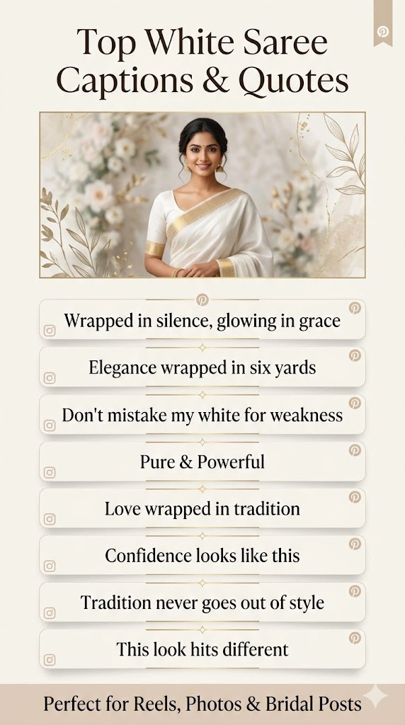 White Saree Captions