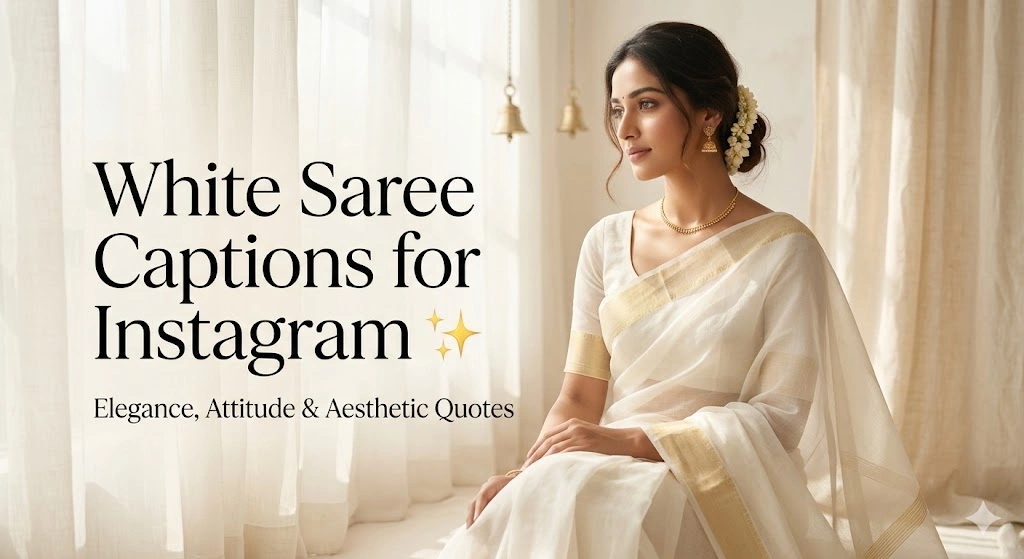White Saree Captions