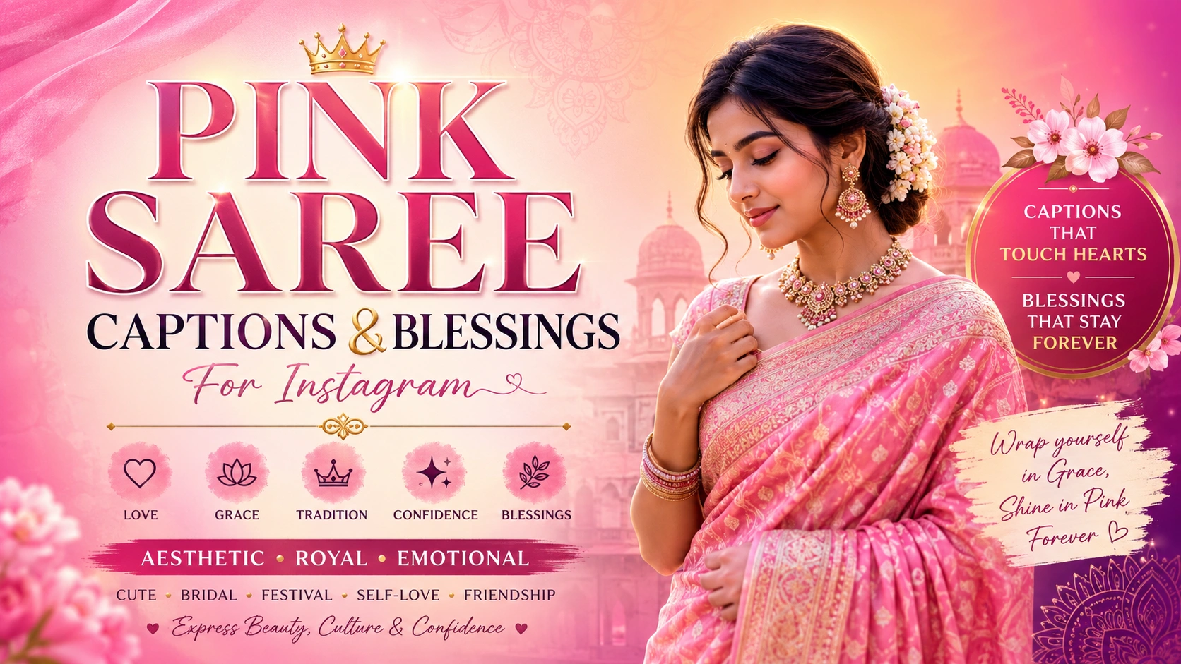 Pink Saree Captions